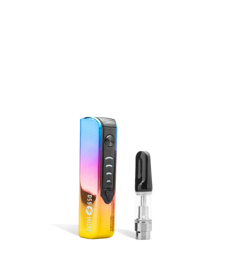 Full Color Sutra Vape STIK 650 Cartridge Vaporizer Side View with Empty Cartridge on White Background