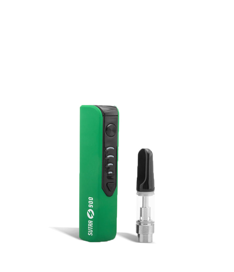 Green Sutra Vape STIK 900 Cartridge Vaporizer Side View with Empty Cartridge on White Background